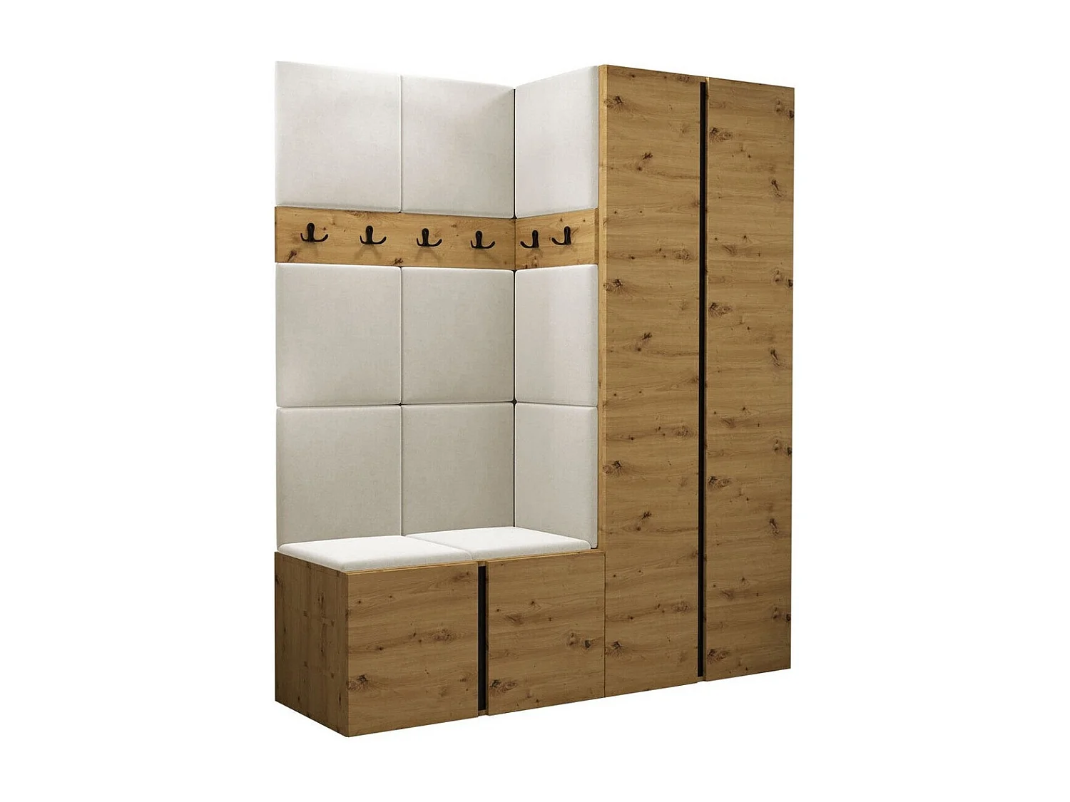 Meuble d'entrée Hartford 266, 186x158x46cm, Chêne Artisan, Tissu|Stratifié