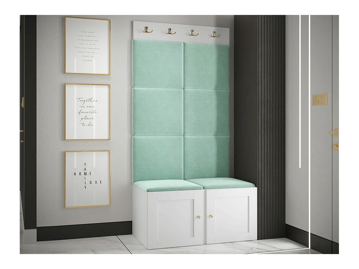 Meuble d'entrée Hartford 375, 186x84x46cm, Turquoise|Blanc, MDF|Stratifié|Tapisserie