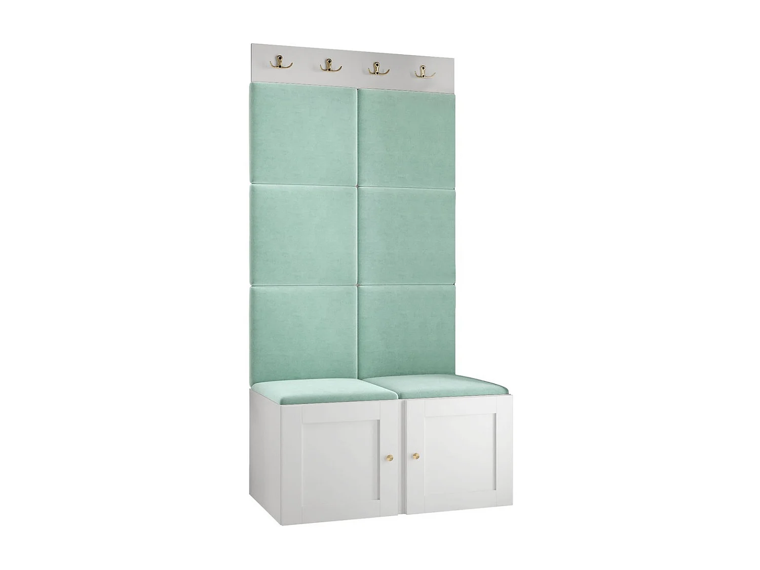 Meuble d'entrée Hartford 375, 186x84x46cm, Turquoise|Blanc, MDF|Stratifié|Tissu