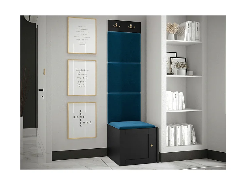 Meuble d'entrée Hartford 378, 186x42x46cm, Bleu|Noir, Tapisserie|MDF|Stratifié