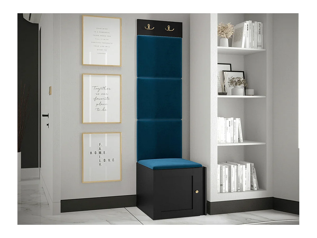 Conjunto pasillo Hartford 378, 186x42x46cm, Negro|Azul, MDF|Aglomerado laminado|Tapiz