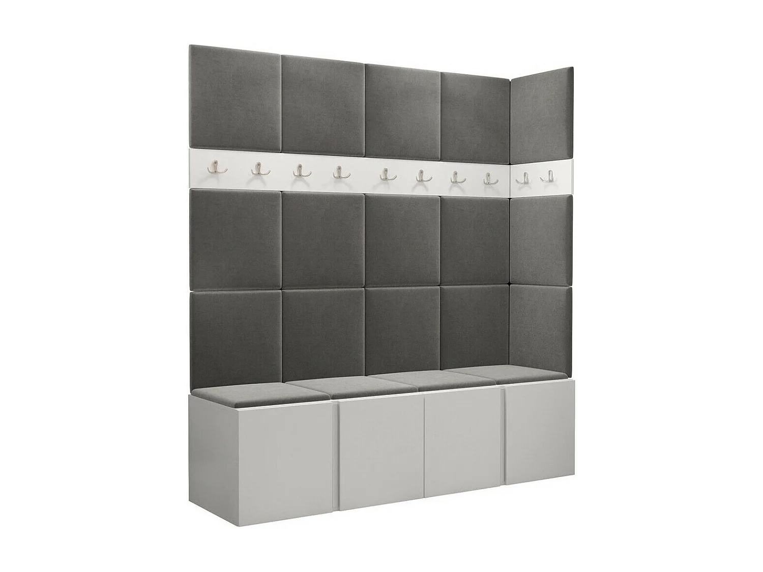 Meuble d'entrée Hartford 265, 186x168x46cm, Blanc, Tissu|Stratifié, Murale|À poser