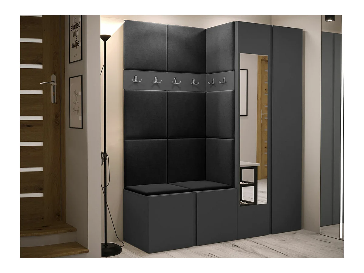 Meuble d'entrée Hartford 278, 186x158x46cm, Miroir, Graphite, Stratifié|Tapisserie