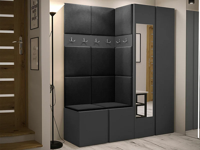 Meuble d'entrée Hartford 278, 186x158x46cm, Disponible, Graphite, Tissu|Stratifié