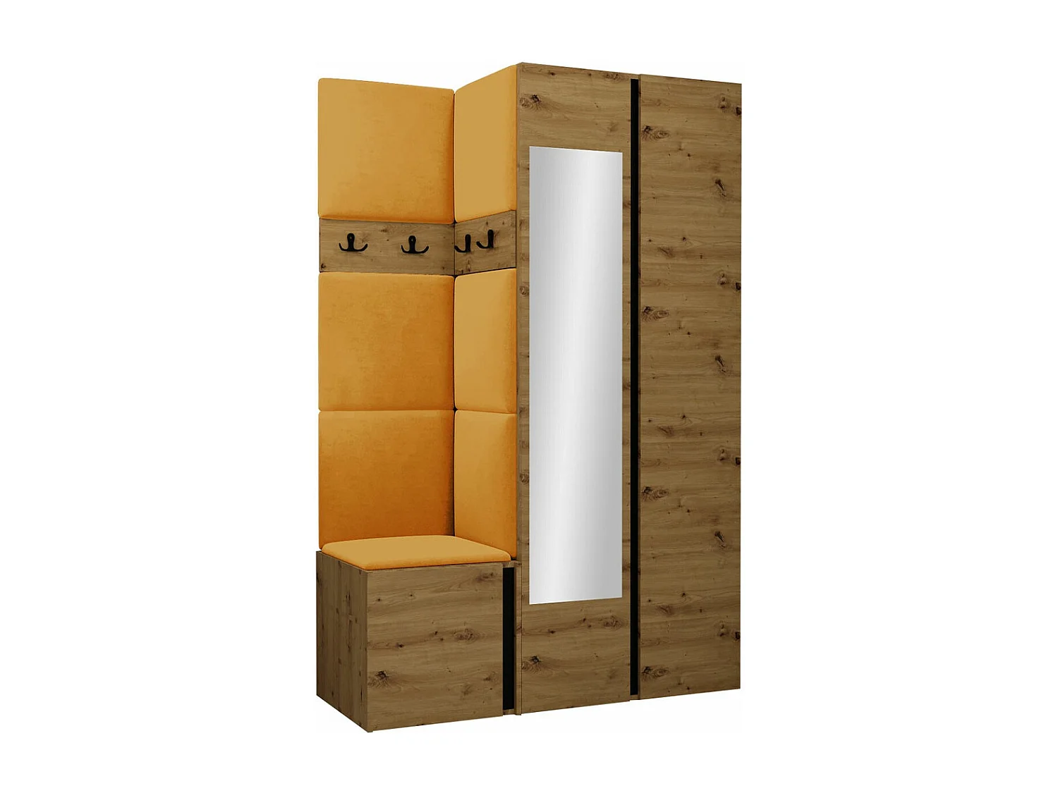 Set mobili da ingresso Hartford 350, 186x116x44cm, Specchio, Rovere Artisan|Nero