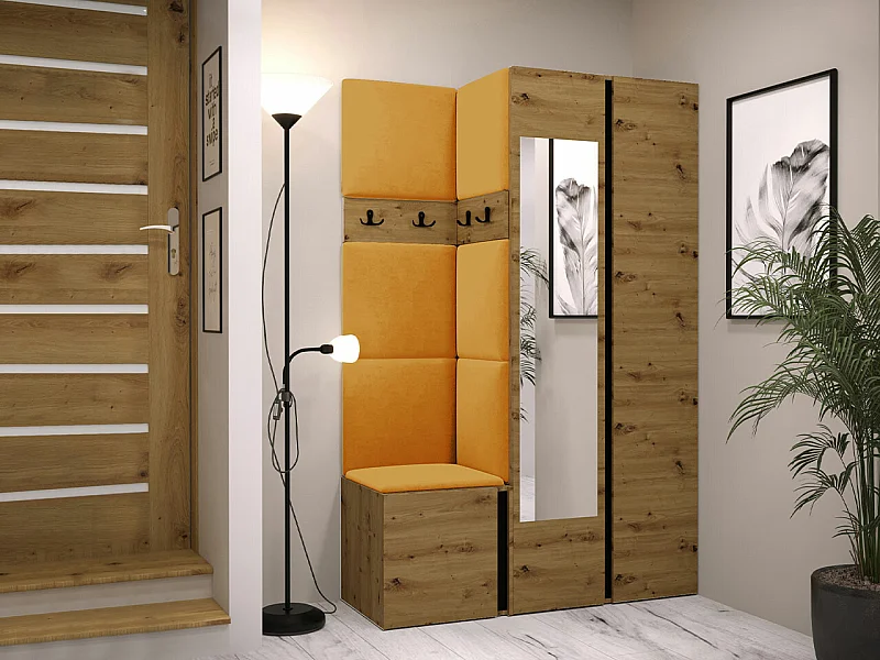 Set mobili da ingresso Hartford 350, 186x116x44cm, Specchio, Rovere Artisan|Nero