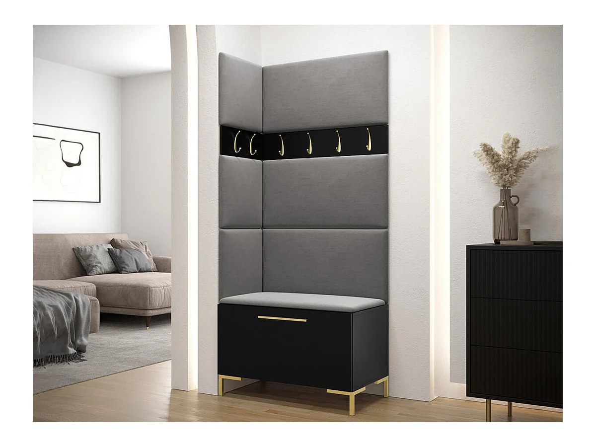 Set mobili da ingresso Hartford F103, 196x84x46cm, Nero, Arazzo|Truciolare laminato