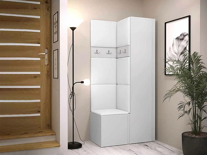 Conjunto pasillo Hartford 348, 186x82x44cm, Blanco, Aglomerado laminado|Cuero ecológico