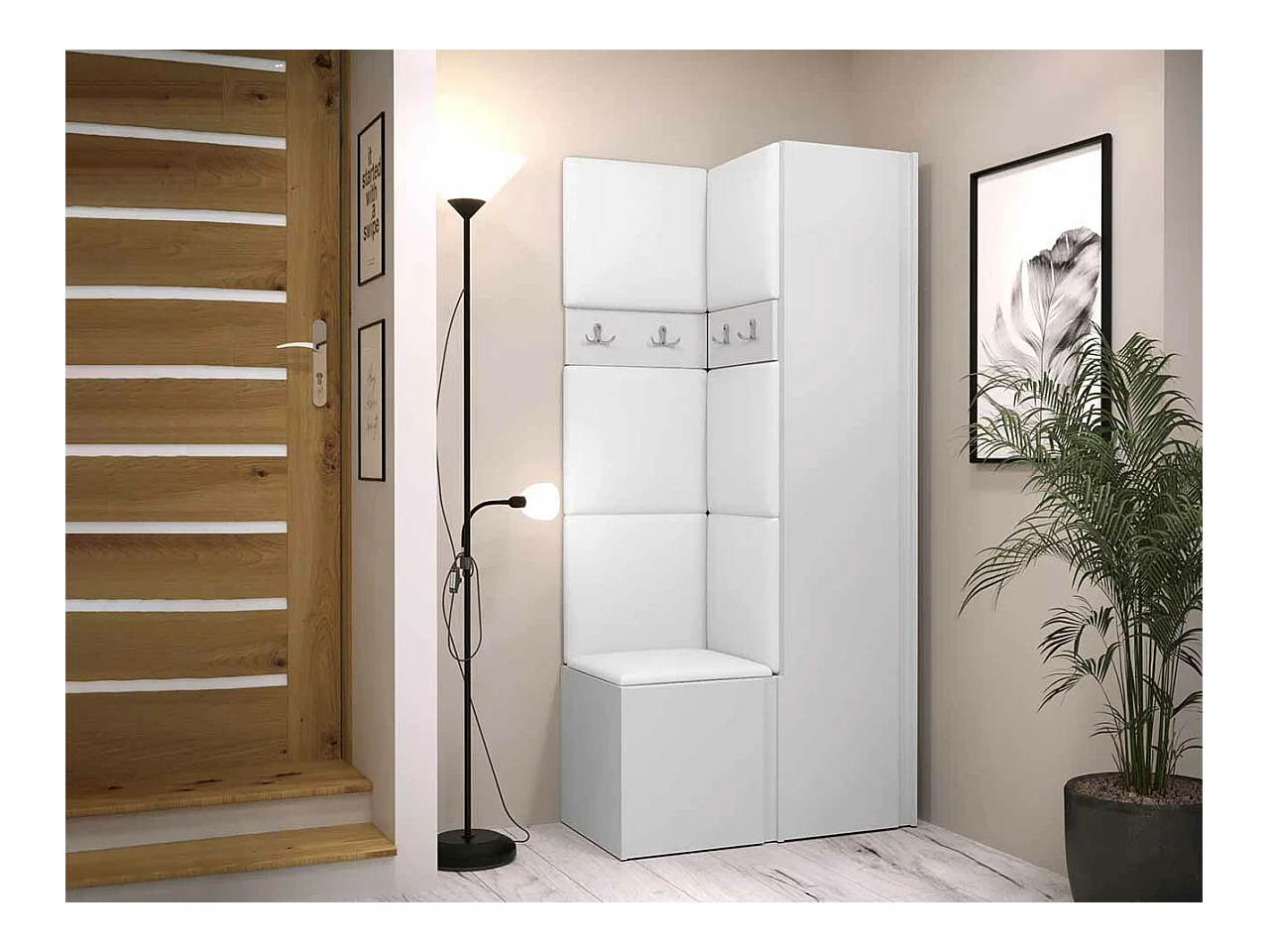 Set mobili da ingresso Hartford 348, 186x82x44cm, Bianco, Truciolare laminato|Eco pelle