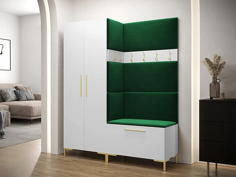 Meuble d'entrée Tivsoa 100, 196x158x44cm, Blanc, Tissu|Stratifié, Murale|À poser