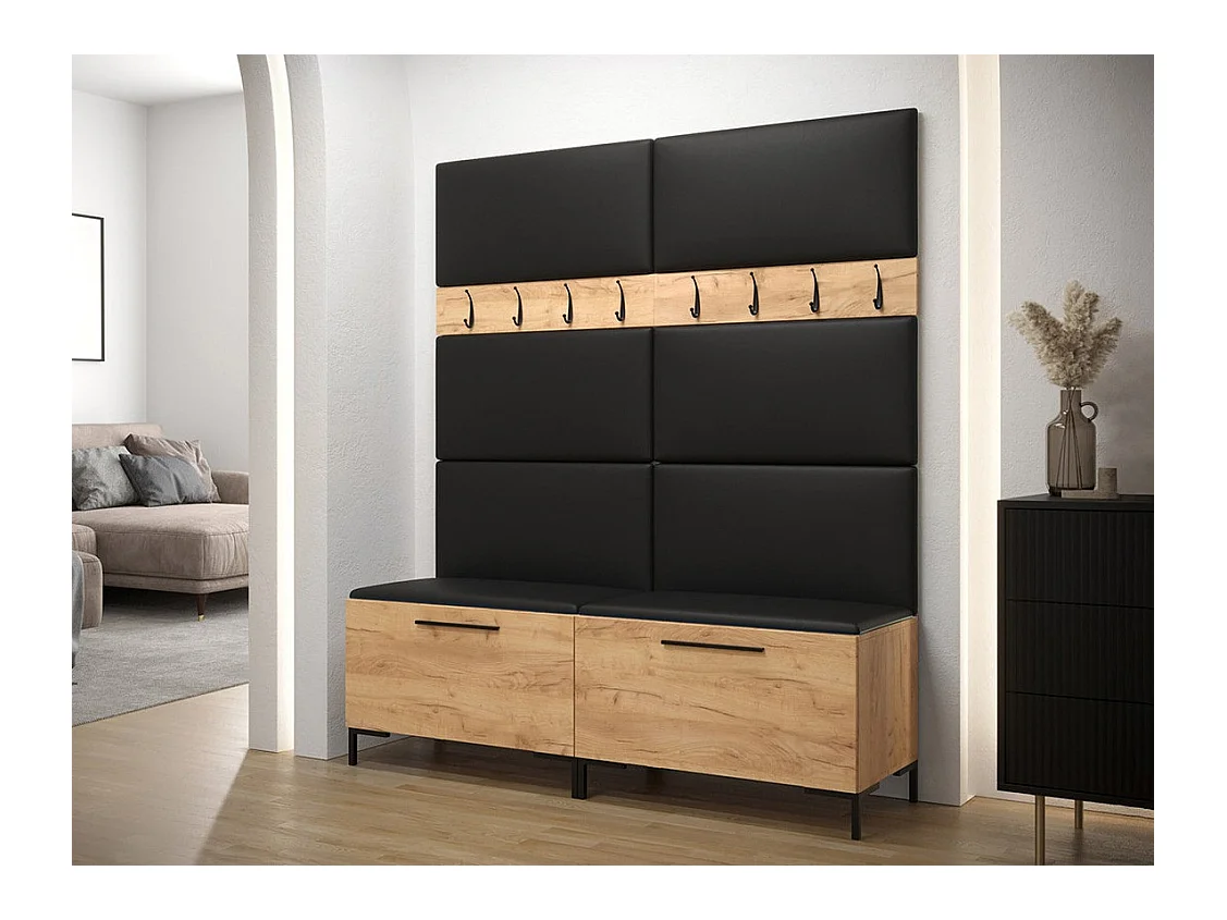 Meuble d'entrée Tivsoa 101, 196x168x46cm, Craft chêne, Faux cuir|Stratifié