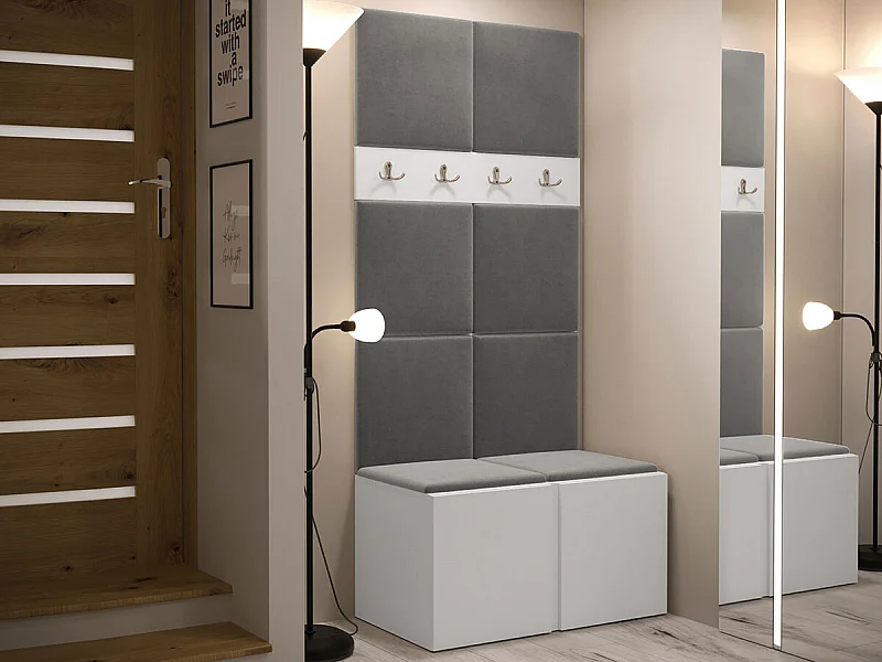 Meuble d'entrée Hartford 267, 186x84x44cm, Blanc, Tissu|Stratifié, Murale|À poser