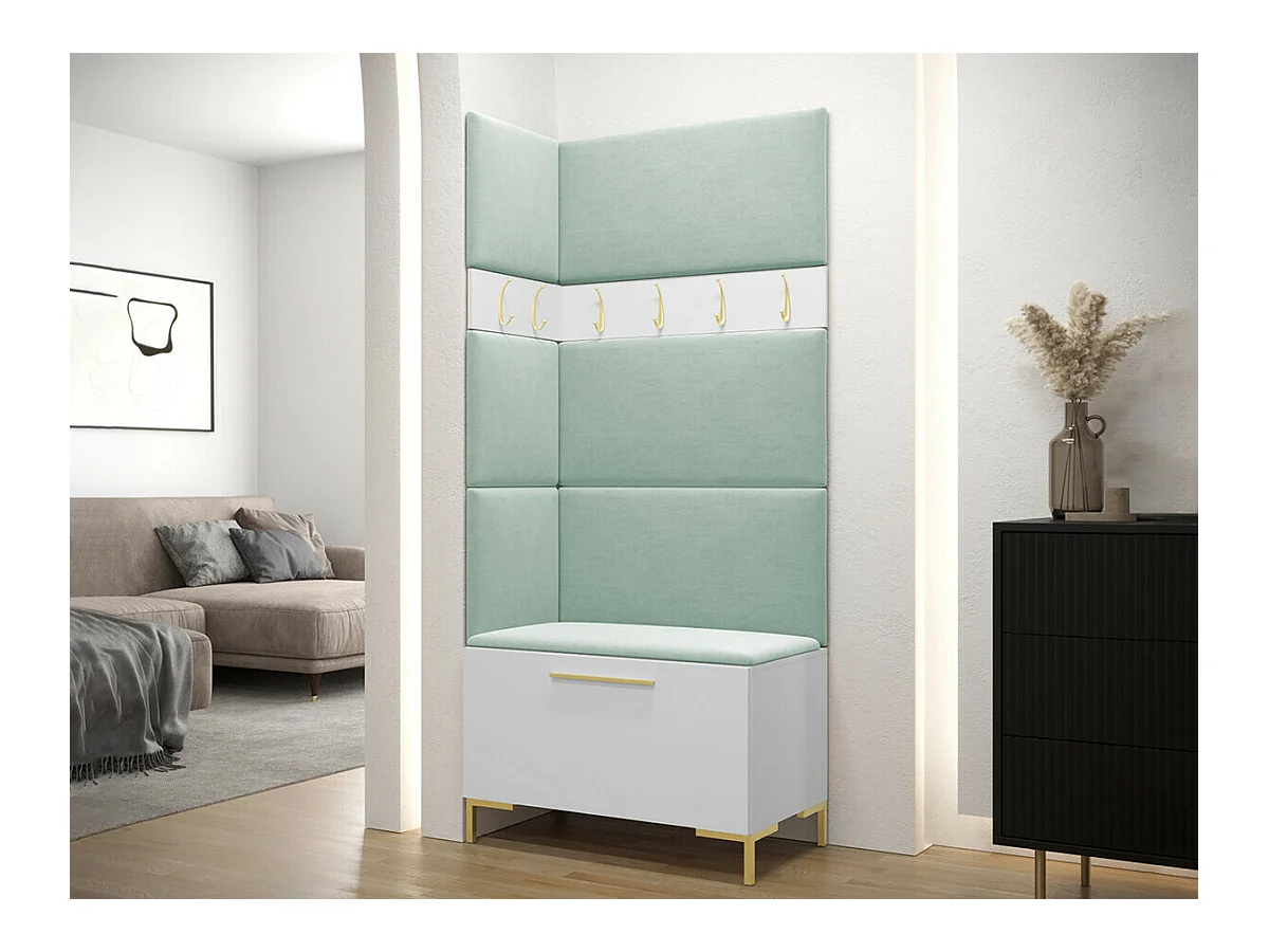 Meuble d'entrée Tivsoa 103, 196x84x46cm, Blanc, Tapisserie|Stratifié, À suspendre|À poser