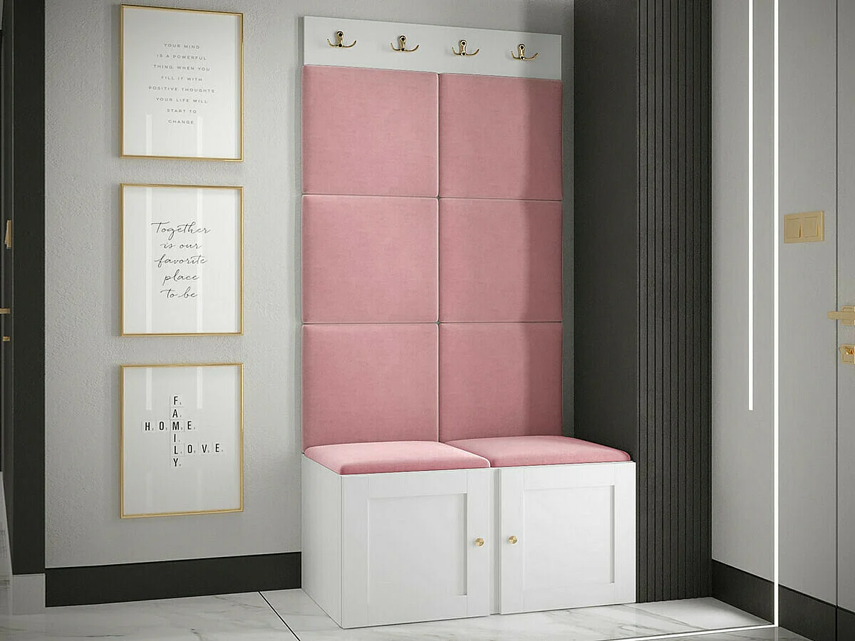 Conjunto pasillo Hartford 375, 186x84x46cm, Rosa|Blanco, MDF|Aglomerado laminado|Tapiz