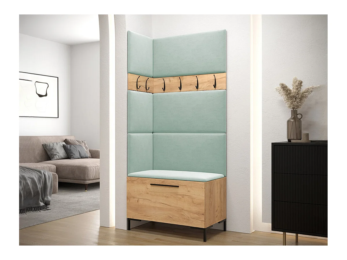 Meuble d'entrée Tivsoa 103, 196x84x46cm, Craft chêne, Tapisserie|Stratifié