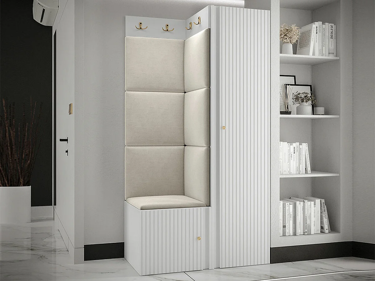 Meuble d'entrée Hartford 390, 186x82x46cm, Blanc|Brun clair, Tapisserie|MDF|Stratifié