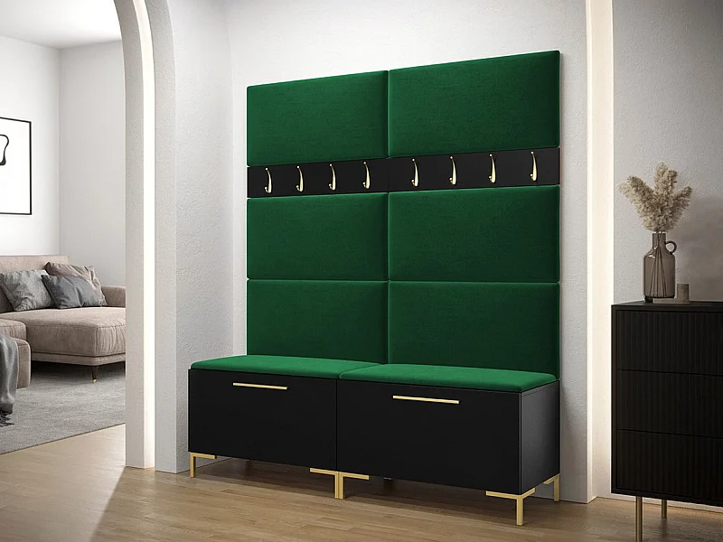 Meuble d'entrée Tivsoa 101, 196x168x46cm, Noir, Stratifié|Tissu, À poser|Murale