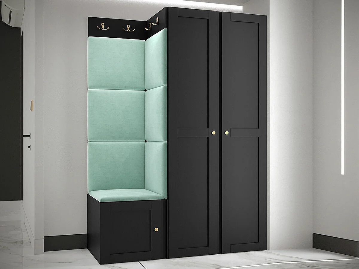 Conjunto pasillo Hartford 379, 186x116x46cm, Turquesa|Negro, Colocada|Montada en la pared