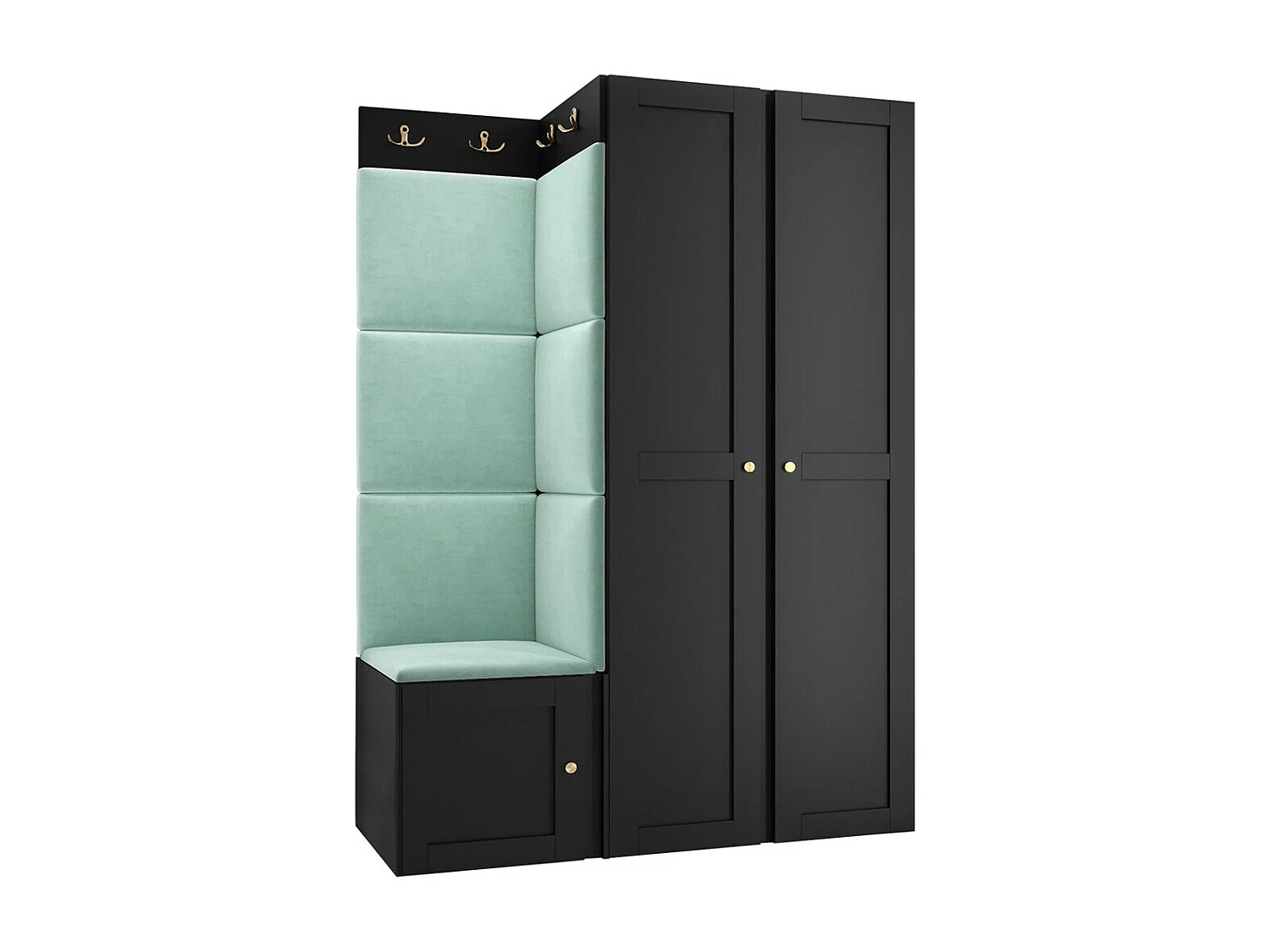 Conjunto pasillo Hartford 379, 186x116x46cm, Turquesa|Negro, Colocada|Montada en la pared