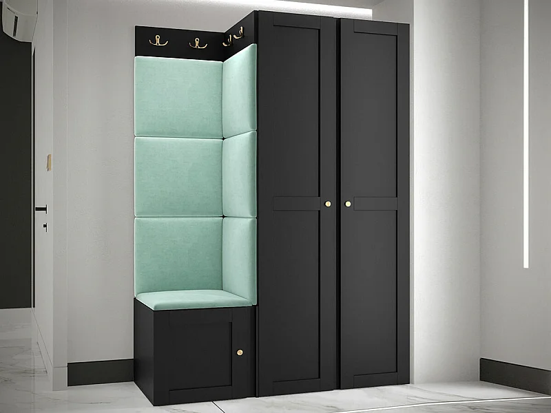 Conjunto pasillo Hartford 379, 186x116x46cm, Turquesa|Negro, Colocada|Montada en la pared