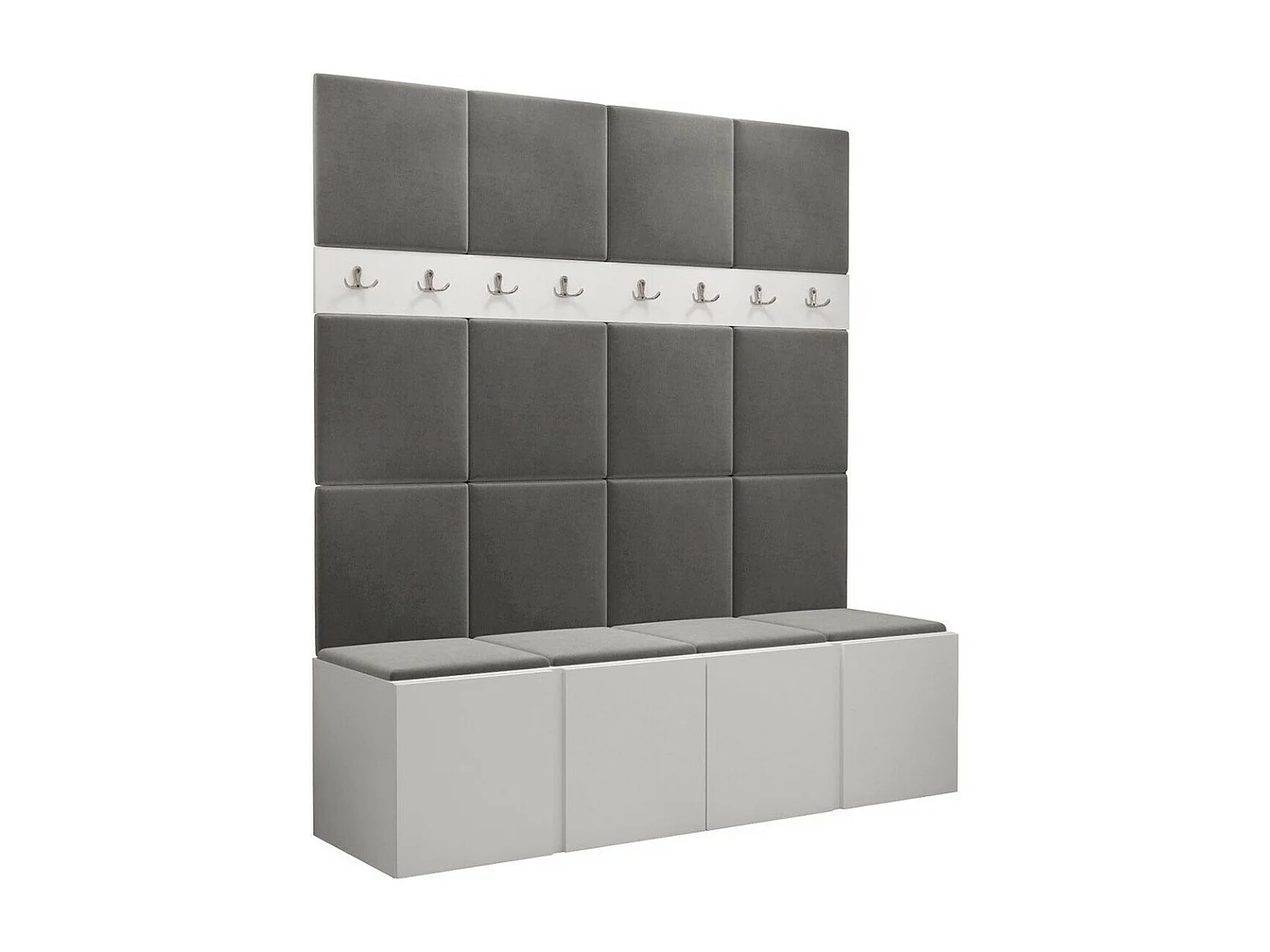 Meuble d'entrée Hartford 268, 186x168x46cm, Blanc, Tissu|Stratifié, Murale|À poser