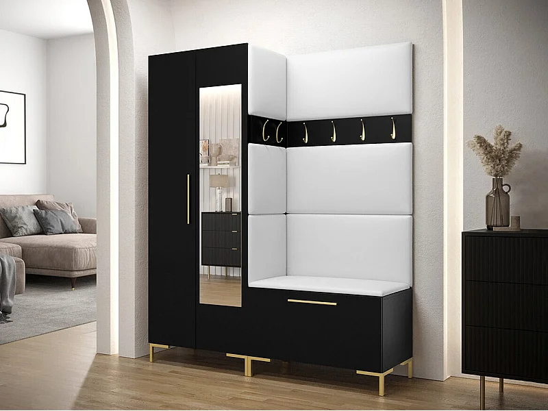 Conjunto pasillo Hartford F107, 196x158x46cm, Espejo, Negro, Montada en la pared|Colocada