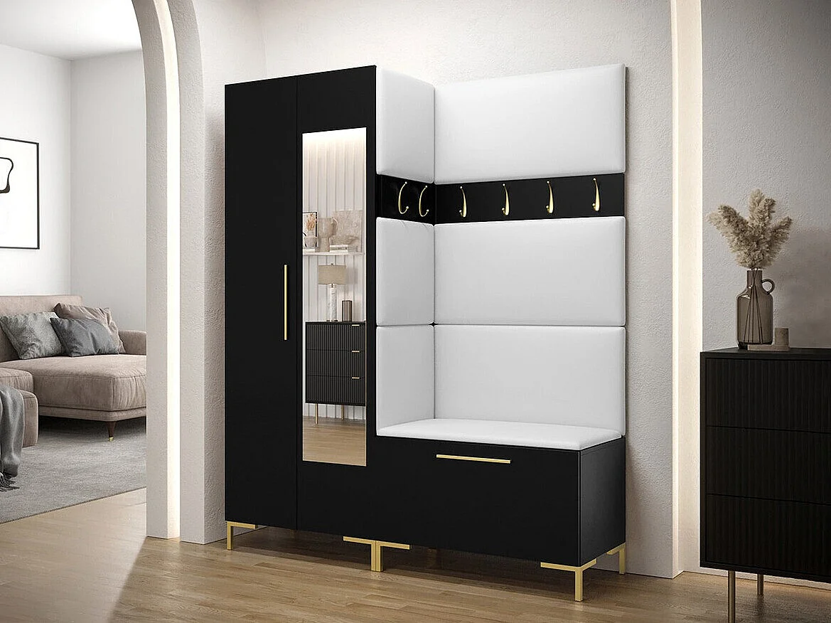 Conjunto pasillo Hartford F107, 196x158x46cm, Espejo, Negro, Montada en la pared|Colocada