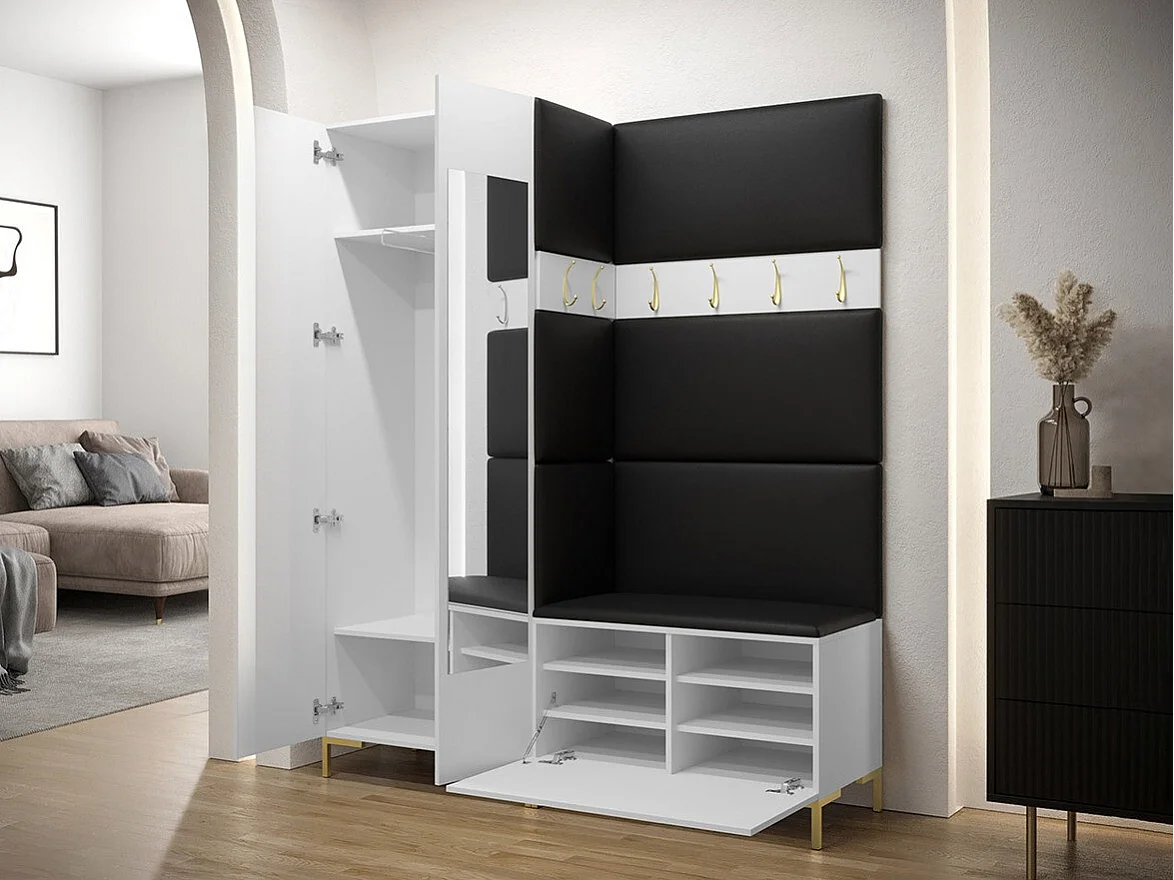 Conjunto pasillo Hartford F107, 196x158x46cm, Espejo, Negro, Montada en la pared|Colocada