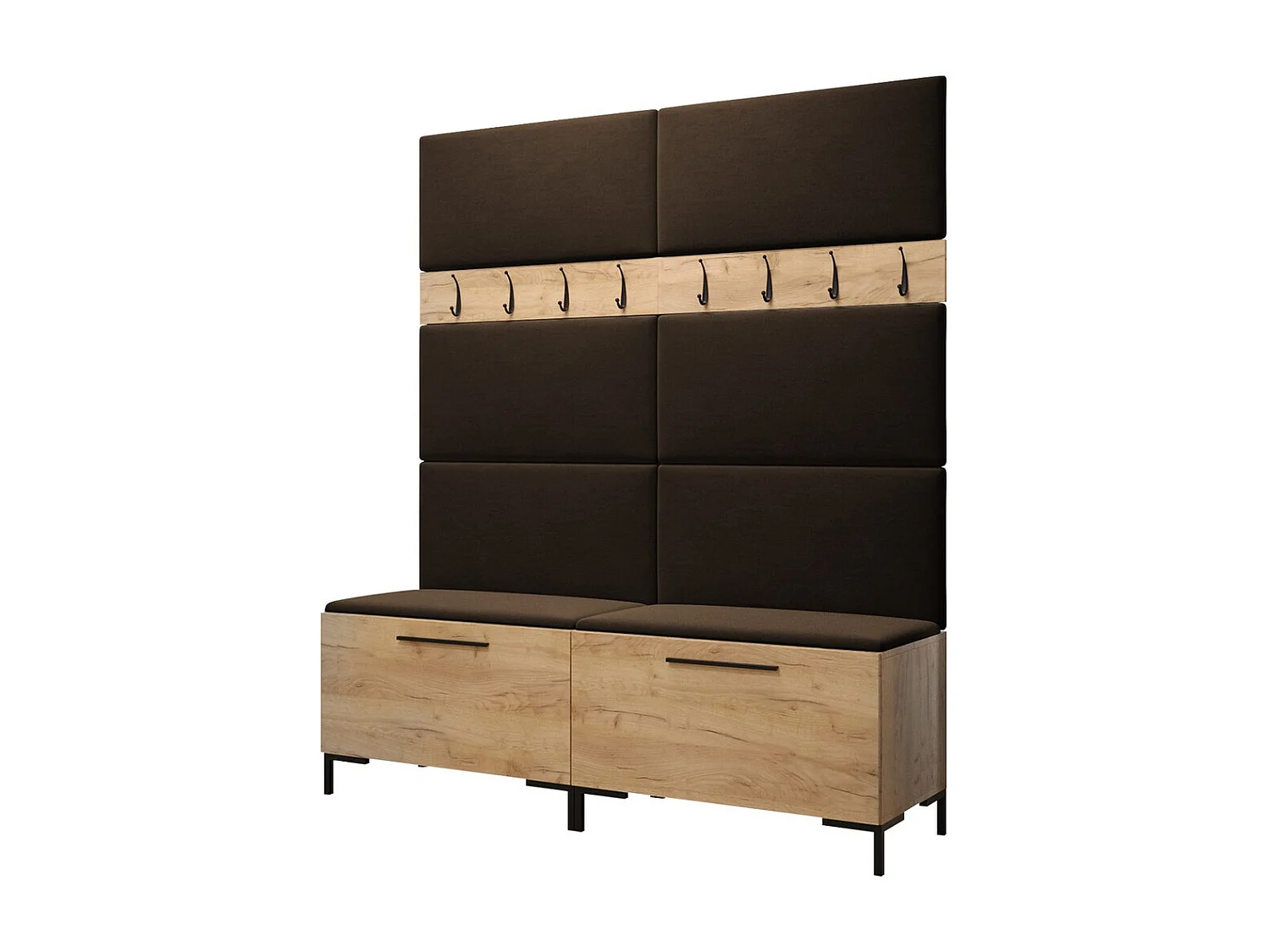 Meuble d'entrée Tivsoa 101, 196x168x46cm, Craft chêne|Brun foncé, Tissu|Stratifié