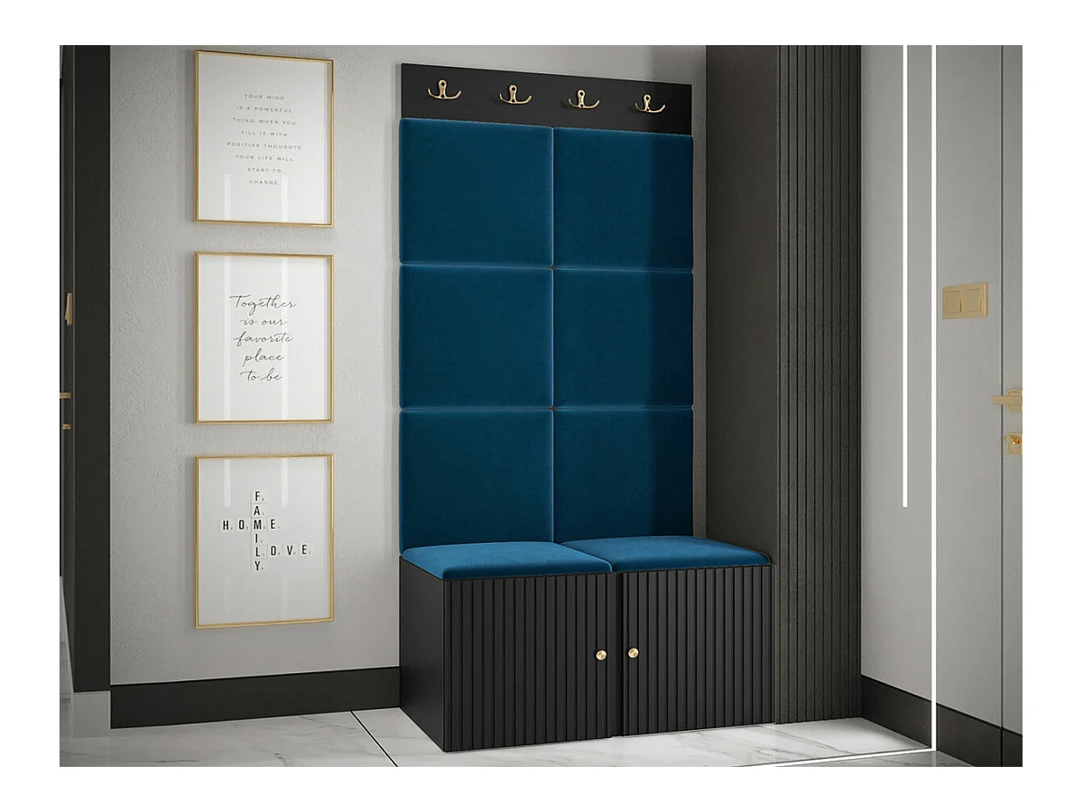 Meuble d'entrée Hartford 383, 186x84x46cm, Bleu|Noir, Tapisserie|MDF|Stratifié
