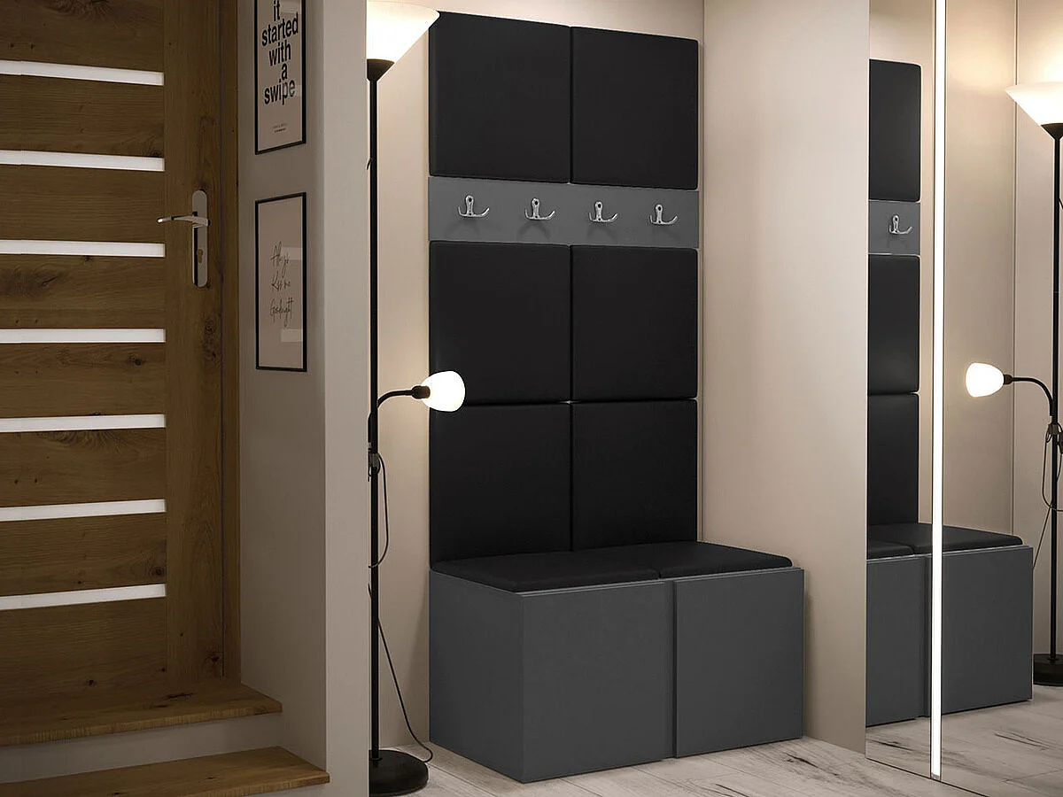 Conjunto pasillo Hartford 267, 186x84x46cm, Grafito, Aglomerado laminado|Cuero ecológico