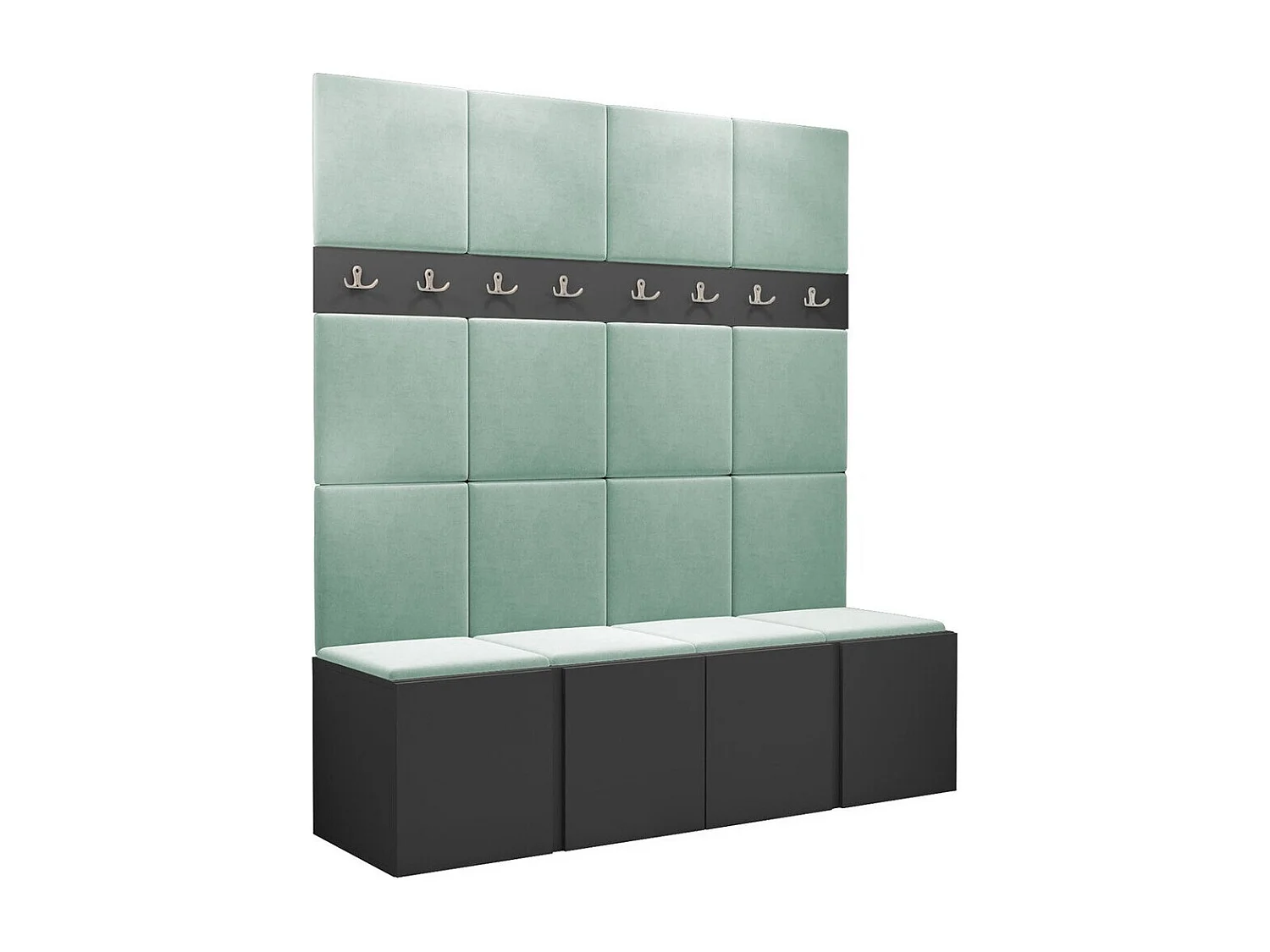 Meuble d'entrée Hartford 268, 186x168x46cm, Graphite, Tissu|Stratifié, À poser|Murale