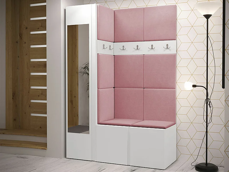 Meuble d'entrée Hartford 277, 186x124x46cm, Miroir, Blanc, Tapisserie|Stratifié