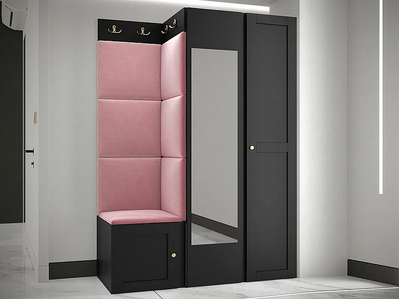 Conjunto pasillo Hartford 380, 186x116x46cm, Espejo, Rosa|Negro