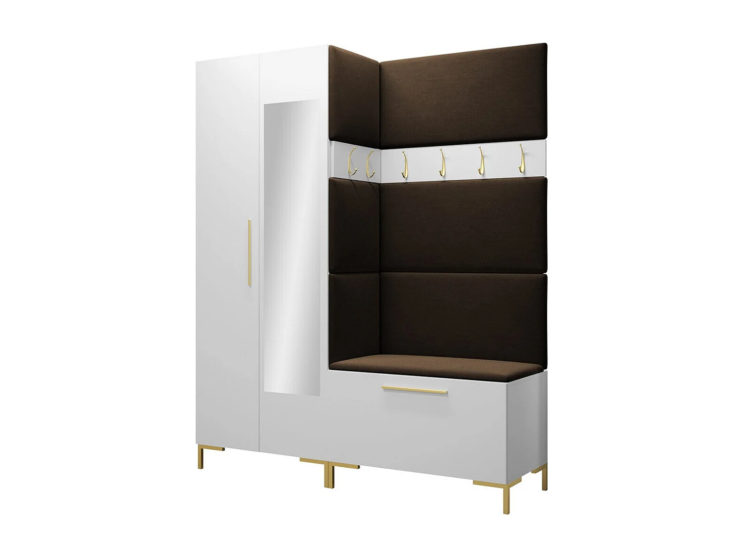 Meuble d'entrée Tivsoa 107, 196x158x46cm, Disponible, Brun foncé|Blanc, Tissu|Stratifié