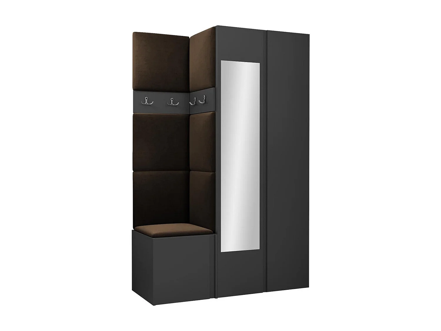 Meuble d'entrée Hartford 350, 186x116x44cm, Disponible, Graphite|Marron, Stratifié|Tissu