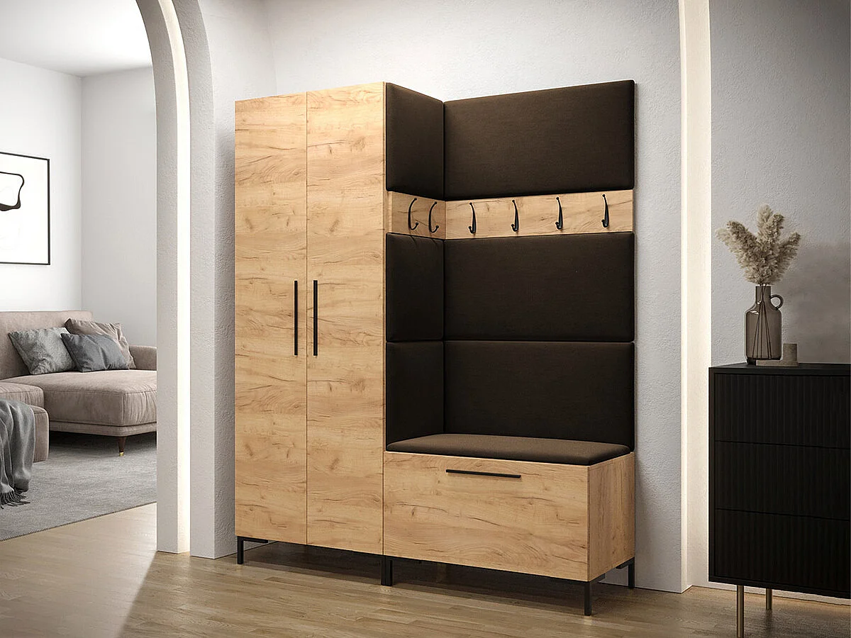 Meuble d'entrée Tivsoa 100, 196x158x44cm, Craft chêne|Brun foncé, Tissu|Stratifié