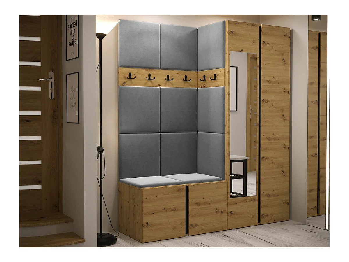 Meuble d'entrée Hartford 278, 186x158x46cm, Miroir, Chêne Artisan, Stratifié|Tapisserie