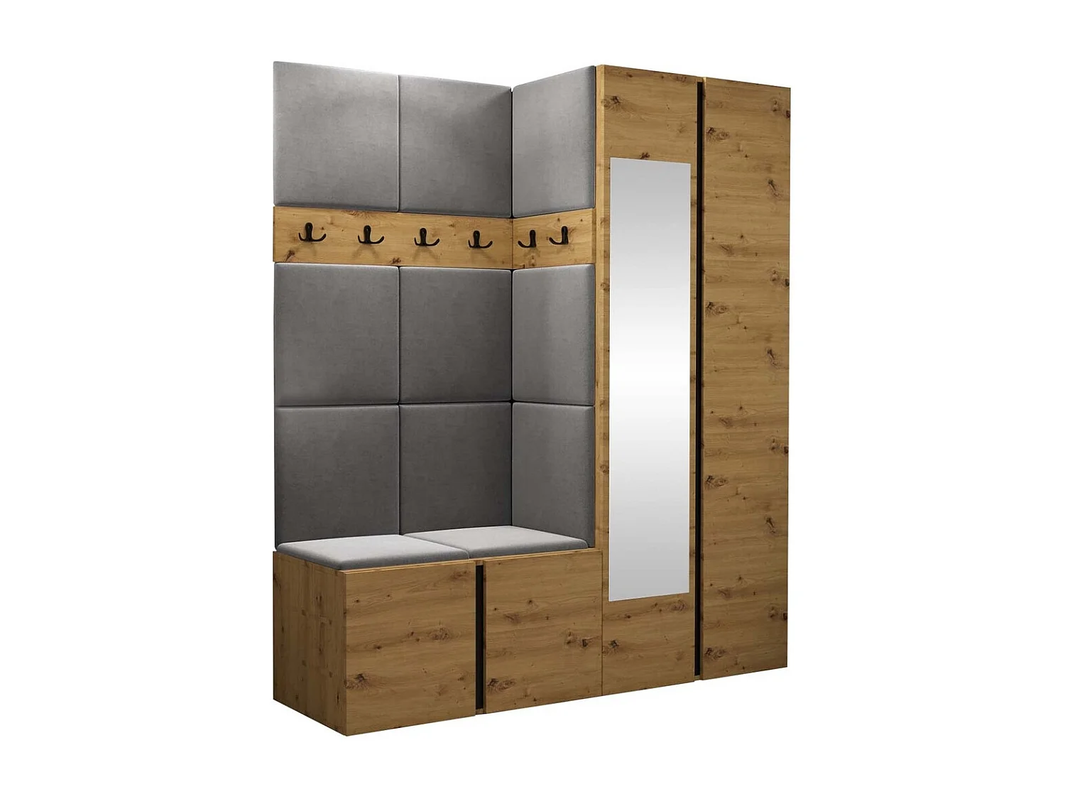 Meuble d'entrée Hartford 278, 186x158x46cm, Disponible, Chêne Artisan, Tissu|Stratifié