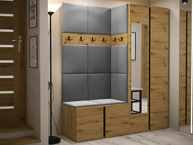 Meuble d'entrée Hartford 278, 186x158x46cm, Disponible, Chêne Artisan, Tissu|Stratifié