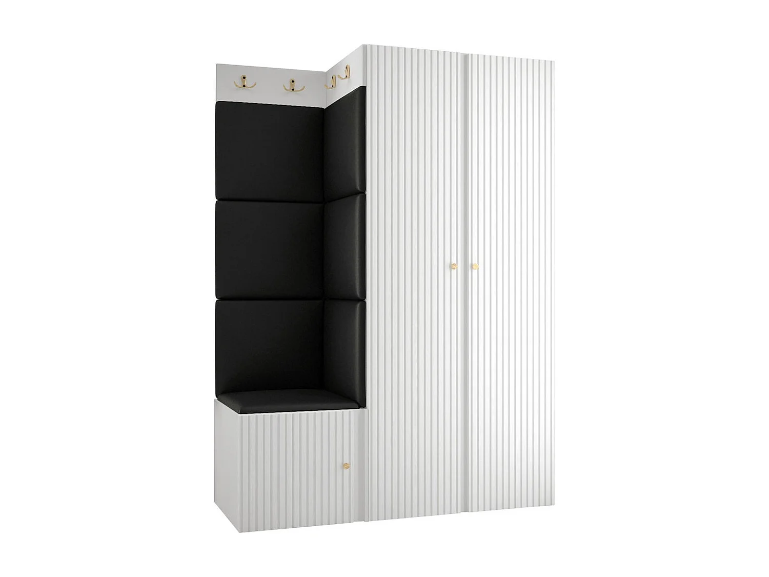 Meuble d'entrée Hartford 387, 186x116x46cm, Noir|Blanc, Stratifié|Faux cuir|MDF