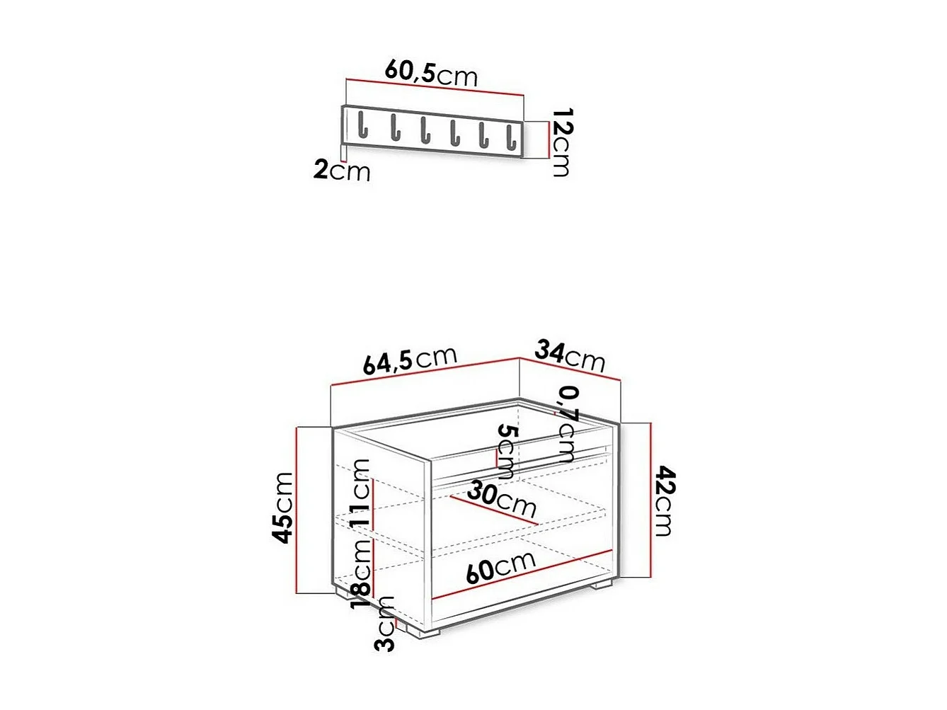 Conjunto pasillo Trenton 131, 207x65x34cm, Cuero ecológico|Aglomerado laminado