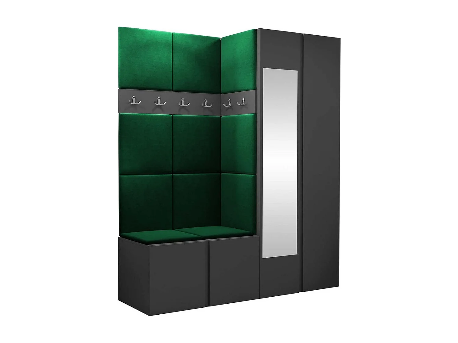 Conjunto pasillo Hartford 278, 186x158x46cm, Espejo, Grafito, Aglomerado laminado|Tapiz