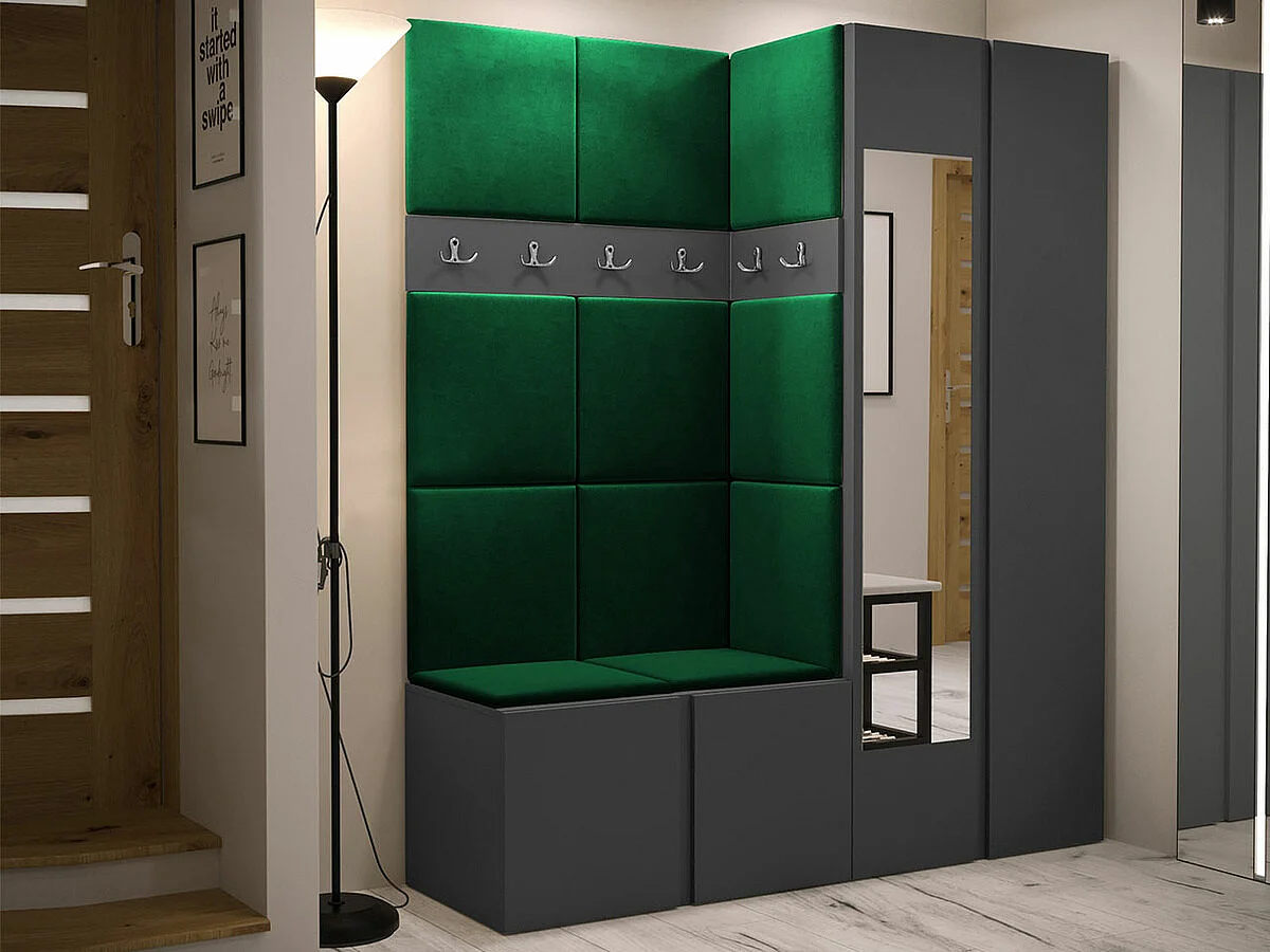 Meuble d'entrée Hartford 278, 186x158x46cm, Disponible, Graphite, Tissu|Stratifié