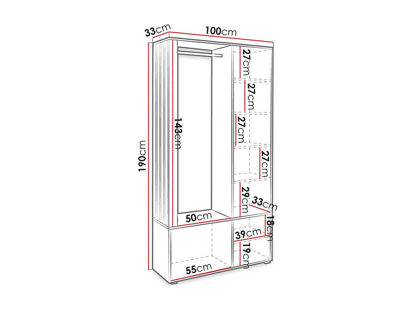 Conjunto para corredor Stanton 145, Espelho, Colocado, 19x10x3cm