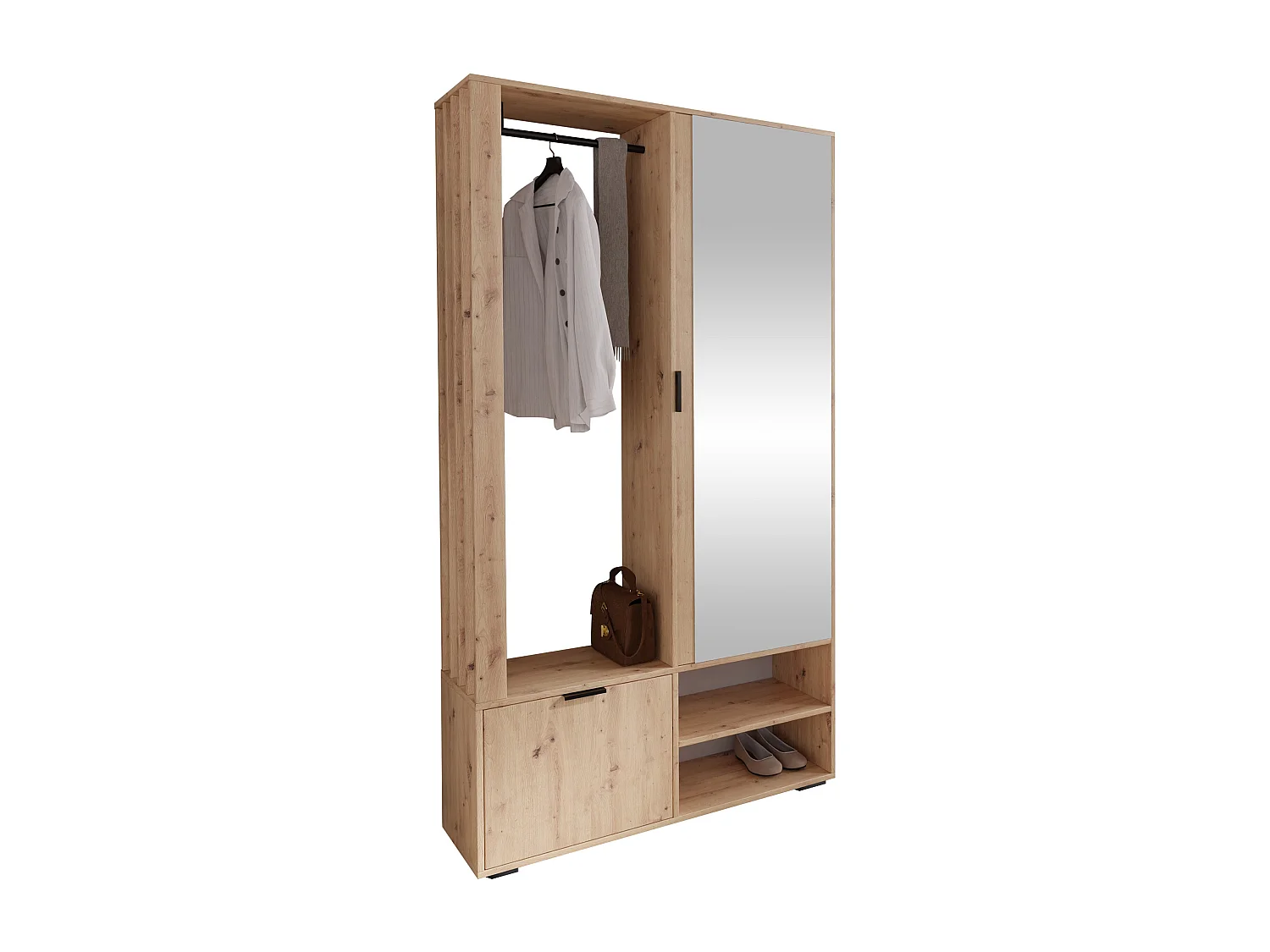Conjunto pasillo Stanton 145, 190x100x33cm, Espejo, Roble Artisan, Aglomerado laminado