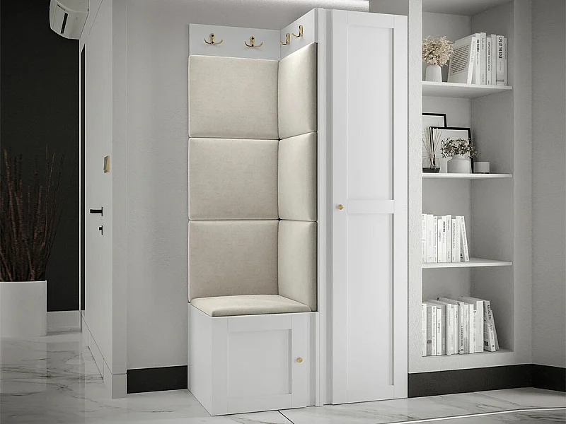 Meuble d'entrée Hartford 381, 186x82x46cm, Blanc|Brun clair, Stratifié|Tapisserie|MDF