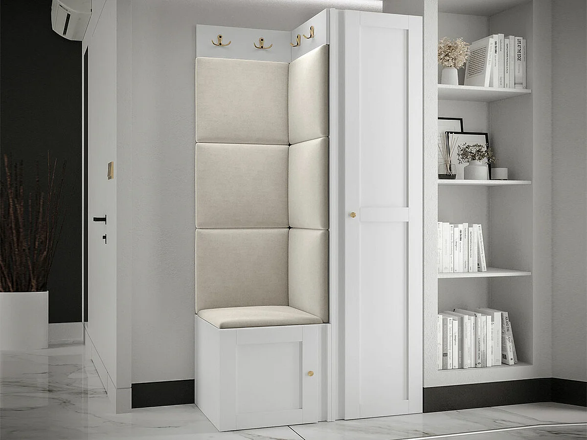 Meuble d'entrée Hartford 381, 186x82x46cm, Blanc|Brun clair, Tapisserie|MDF|Stratifié