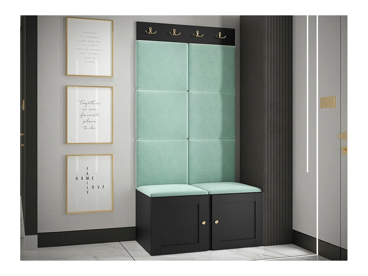 Meuble d'entrée Hartford 375, 186x84x46cm, Turquoise|Noir, Tapisserie|MDF|Stratifié
