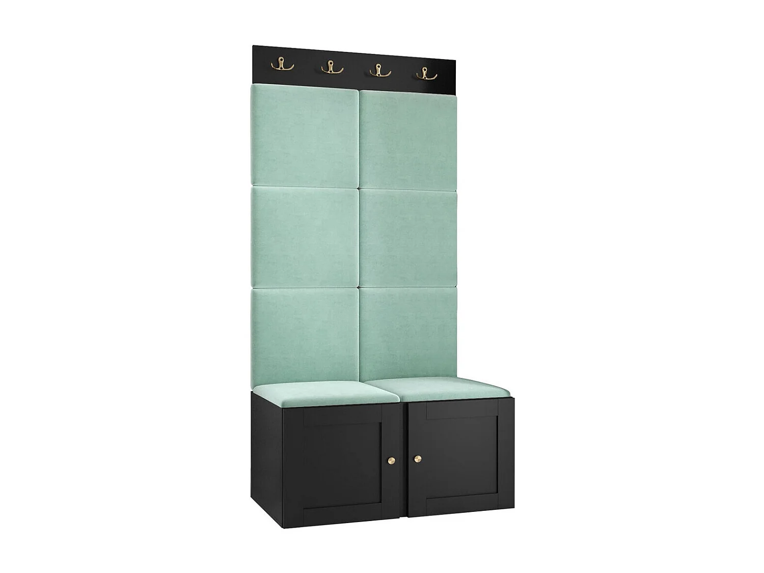 Meuble d'entrée Hartford 375, 186x84x46cm, Turquoise|Noir, MDF|Stratifié|Tissu